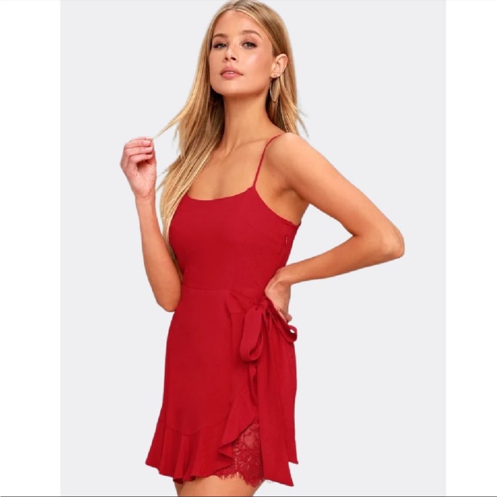 NWT Lulus Love's Young Dream Red Wrap Dress